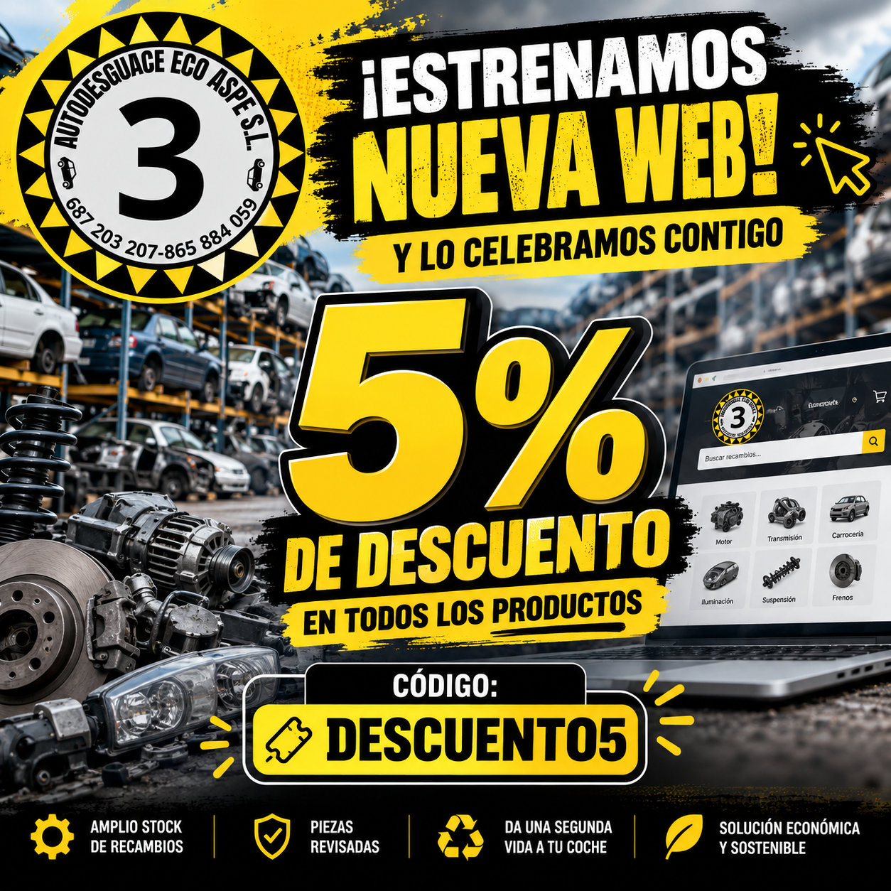 5% de descuento en todos los productos con el código DESCUENTO5